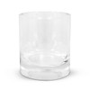 A clear glass tumbler with a thick, solid base, designed for beverages.