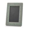 A green textured photo frame with a rectangular opening for pictures and a subtle stitching detail.