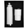 A drink bottle and tumbler gift set in white, presented in a black box. The set includes a bottle and a tumbler with a logo.