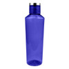 A drink bottle in translucent purple with a silver-coloured lid and a simple design. It features a logo.