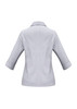 A light grey women's button-up shirt with 3/4 sleeves and a standard collar, featuring a back seam design.