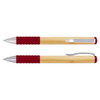 A bamboo twist pen with a natural wooden body and red rubber grip, featuring silver accents and a clip.