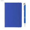 A light blue A5 notebook with a matching pen, featuring a branding logo on the pen.