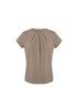 A short-sleeve women's top in a light beige colour with pleated detailing at the front. It features a logo.