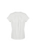A short sleeve top in a light neutral colour with a pleated design at the front. It features a logo.