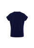 A navy women's short sleeve top featuring a simple design and cap sleeves, with a logo present.