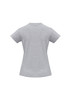 A grey women's short sleeve tee with a fitted silhouette and a logo on the back.