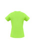 A vibrant green women's short sleeve tee with a classic fit and a logo on the back.