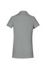 A women's short sleeve polo shirt in a light grey colour, featuring a collar and a logo on the back.