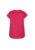A pink women's blouse featuring a V-neck and pleat design at the back, suitable for casual wear.