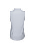 A sleeveless women's top in light grey with a collar, featuring a smooth fabric and a branding logo.