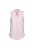 A light pink sleeveless top with a v-neck and a subtle draped design. It features a brand logo.