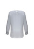 A light grey women's Madison boatneck top with long sleeves and button details at the cuffs. It has a back closure.