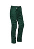 Mens rugged cargo pants in a deep green colour, featuring multiple pockets and a logo on the waistband.