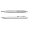 A silver Cross Calais ballpoint pen displayed from two angles, featuring a polished finish and a clip.