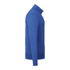 A blue men's full zip fleece jacket featuring a collar and a side pocket. It has a logo on the fabric.