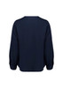 A navy blue women's long sleeve blouse featuring a simple back design and gathered sleeve detail.
