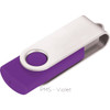 A purple and silver rotate USB flash drive with a circular button and a sleek design.