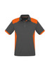 Men's polo shirt in grey with orange accents, featuring a classic collar and short sleeves. Includes a logo.