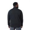 A black quarter zip jacket for men, featuring a collar and a logo on the back.