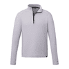 A light grey quarter zip jacket with long sleeves, featuring a high collar and a small logo.