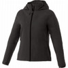 A lightweight women's jacket in dark grey with a hood and zip pockets, featuring branding.