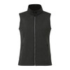 A black waterproof softshell vest with a zip front and side pockets, featuring a high collar and no sleeves.
