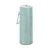 A drink bottle in a light green shade with a lid and a handle, featuring a logo. Capacity: 600ml.