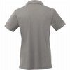 A grey women's short sleeve polo shirt with a collar and no visible branding.