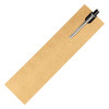 A brown cardboard pen sleeve with a silver pen partially inserted, featuring a small logo.