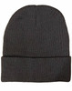 A dark grey beanie with a rolled cuff, made from rPET fabric, featuring a small logo.