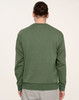 A unisex crew neck sweater in a rich green colour, viewed from the back. It features a logo on the fabric.