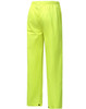 Lightweight waterproof rain pants in bright yellow with an elastic waistband and two side pockets.