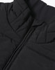 A black insulated puffer vest featuring a 3D cut and a zipper, with a branded logo.