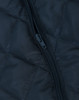 A unisex quilted waterproof jacket in navy blue, featuring a zip opening and a textured fabric design.