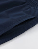 Navy unisex mercerised cotton shorts with an elastic waistband and side pockets. Features a branding logo.
