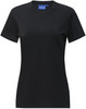 A black ladies' premium cotton short-sleeve tee shirt featuring a fitted design and a logo.