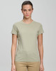 A light olive green ladies' premium cotton short sleeve t-shirt with a rounded neckline and fitted design.
