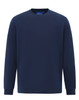 A navy long-sleeved men's cotton t-shirt with a round neckline and a branding label inside.