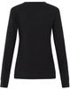A black long-sleeve tee shirt for ladies, featuring a simple design and a rear view with long sleeves.