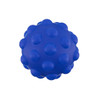 A blue textured ball featuring raised bumps, with a smooth surface and a logo on one side.