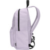 A pastel purple laptop backpack with two front pockets and adjustable straps, featuring a logo.