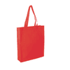 A red tote bag with two handles and a flat base, featuring a simple design and no visible branding.