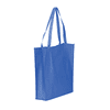 A blue tote bag with two handles and a simple, unembellished design. It features a branding logo.