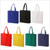 A set of eight reusable tote bags in blue, black, white, red, yellow, green, and purple, featuring sturdy handles.