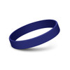 A purple silicone wristband with a smooth, debossed design and a logo.