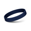 A navy silicone wristband with a debossed design and a smooth finish, featuring a logo.