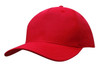 A red cotton twill cap with a curved brim and a plain design. It features a logo on the front.