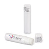 A white tube of Classic Lip Balm, featuring a logo, with a removable cap and a second tube behind it.