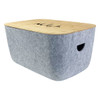 Ava Tub in grey felt with a wooden lid, featuring a cut-out handle for easy lifting.